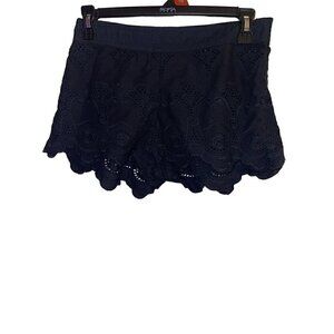 Eyelet Black Zipper Shorts 100% Cotton Size Small